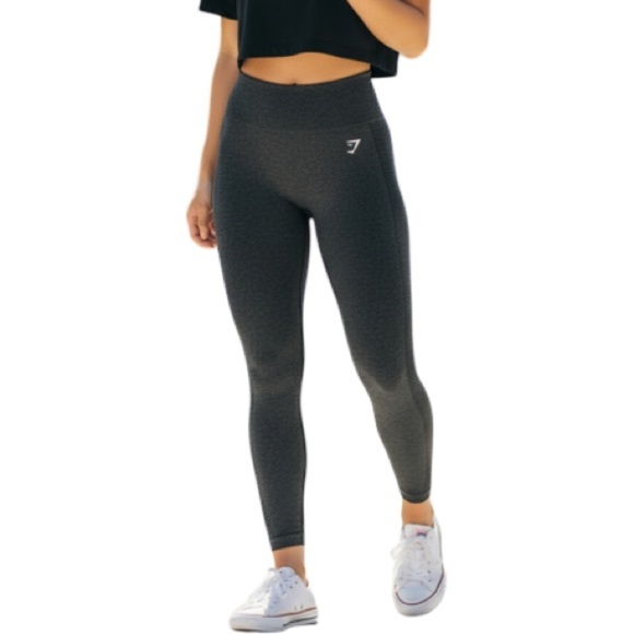 Gymshark Vital Seamless Leggings Black Marl High-Waisted Logo S - Picture 1 of 10